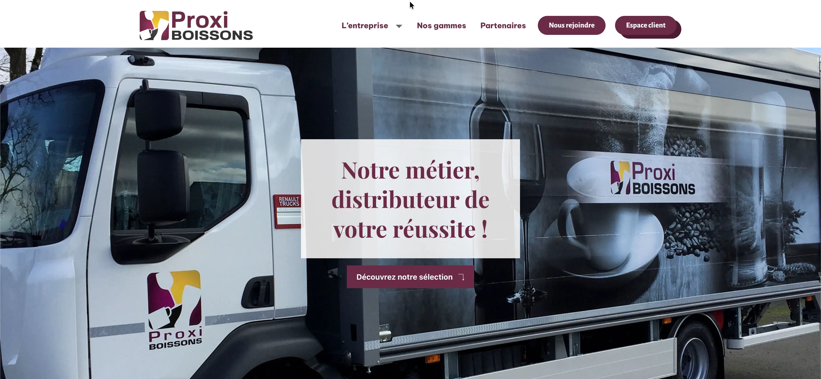 Site vitrine de Proxi Boissons - Développement WordPress avec thème custom